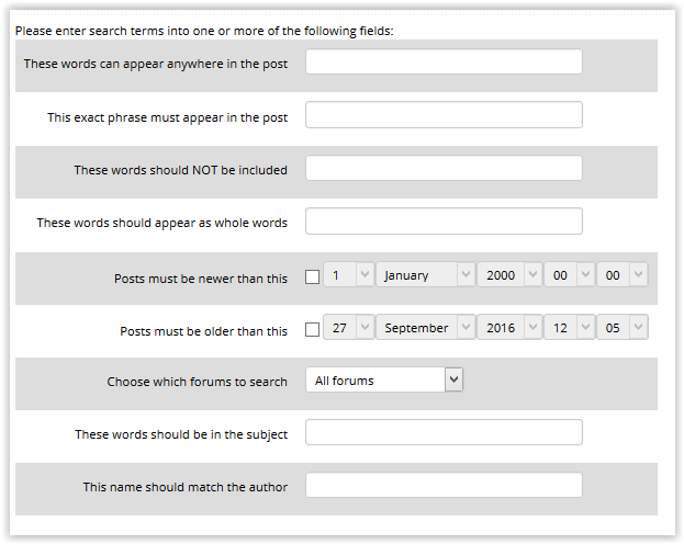 Advanced search forum options