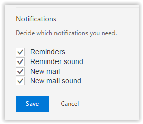 Notifications settings for office 365