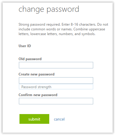 Drop down window to change the password.
