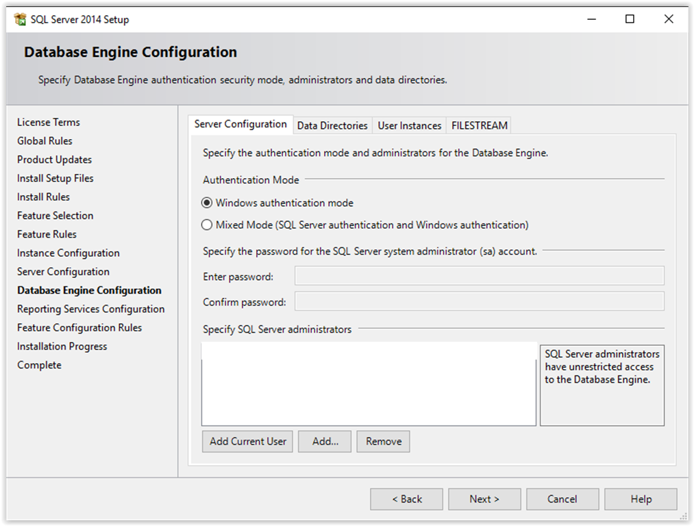 Database Engine Configuration