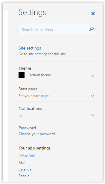 Password option on the Settings Pane
