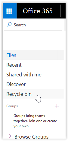 Recycle bin button in OneDrive