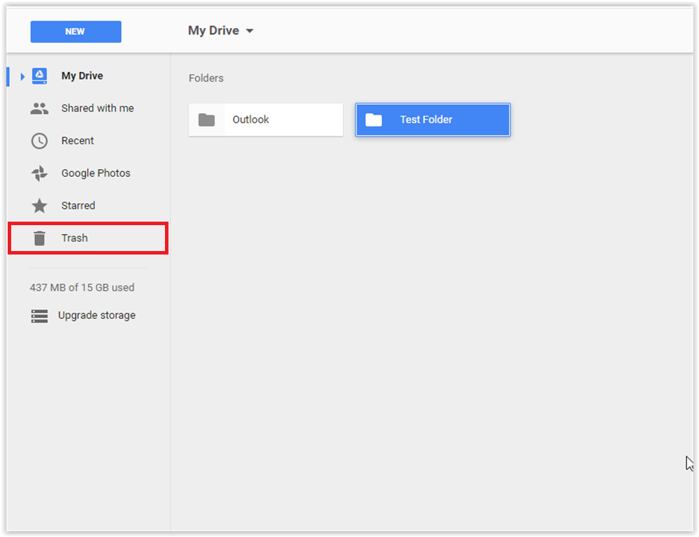 Trash category on the left hand side of the page