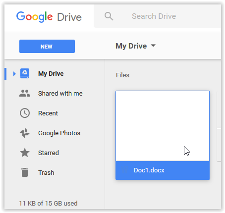 Selected file in Google Drive