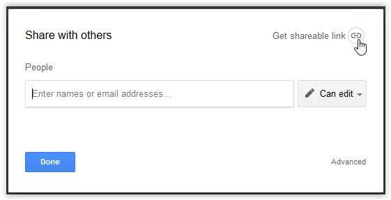 Get shareable link button in Google Drive