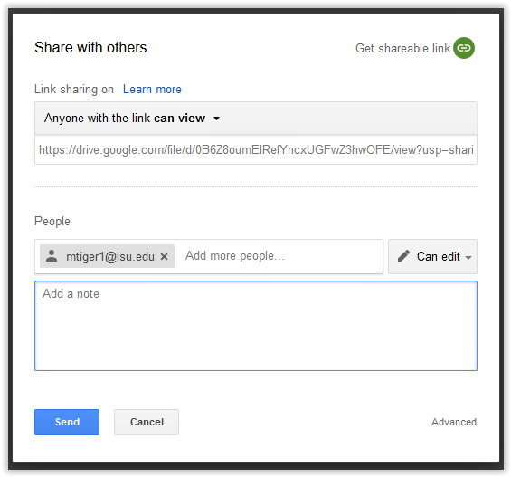 Forwarding a link to other e-mail addresses in Google Drive