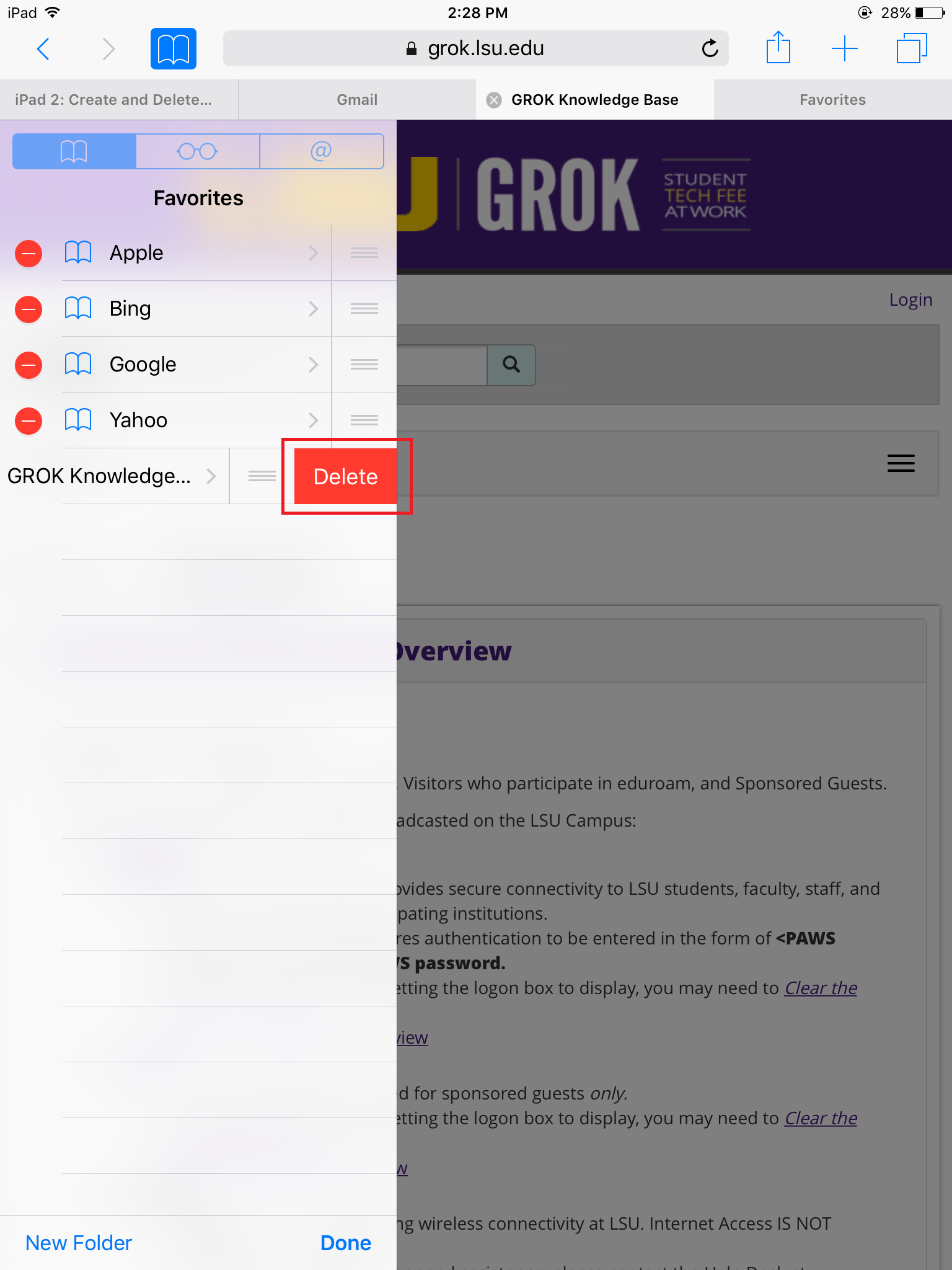 Delete highlighted in the bookmark page.