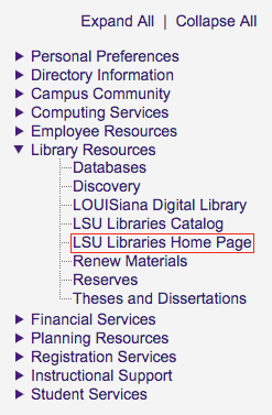 myLSU Libraries Home Page link