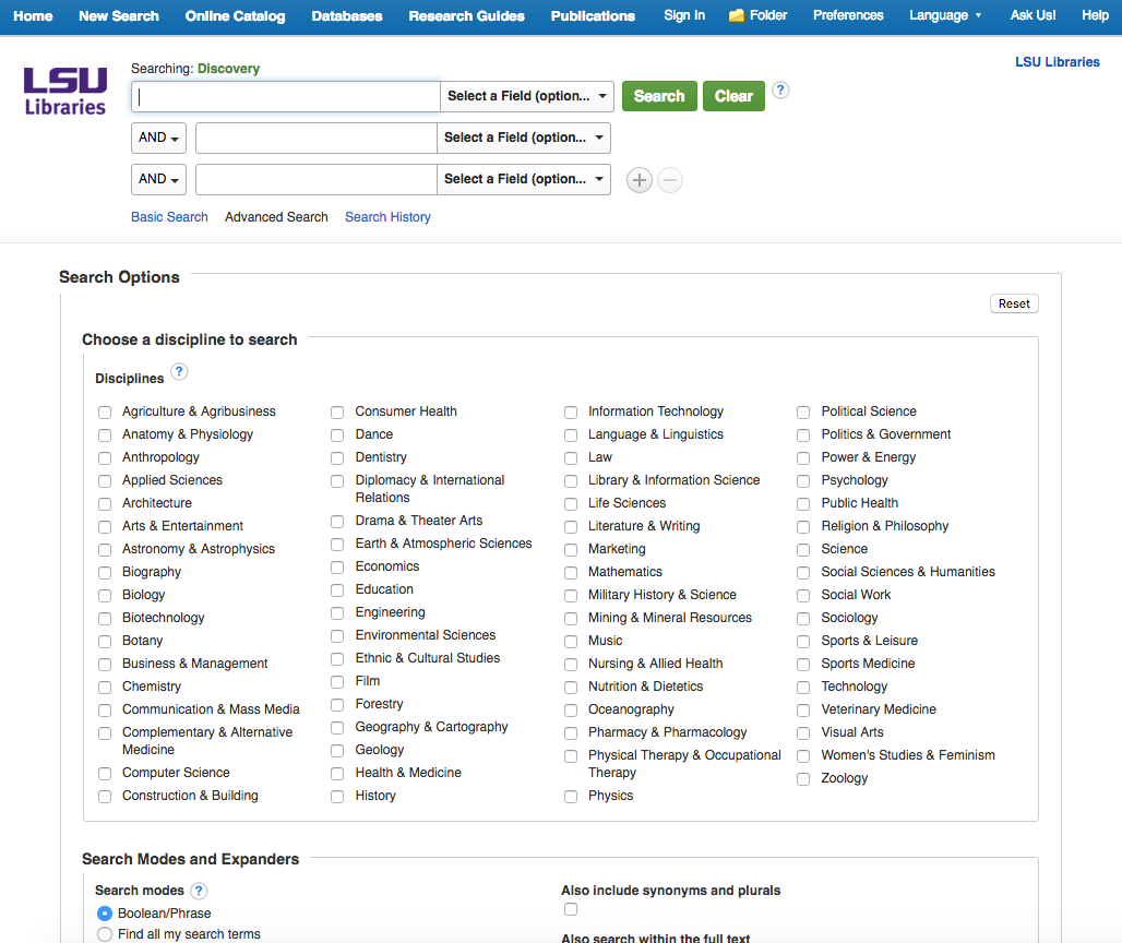 myLSU Discovery webpage
