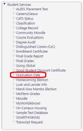 graduation date link in myLSU students services