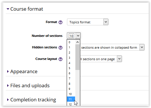 Course Format settings