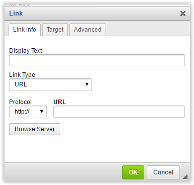  An image of the URL window after clicking the hyperlink icon in the grok toolbar. 