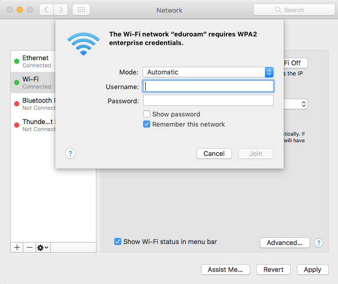 Network login window