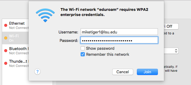 username and password