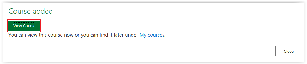 Course has been added message.