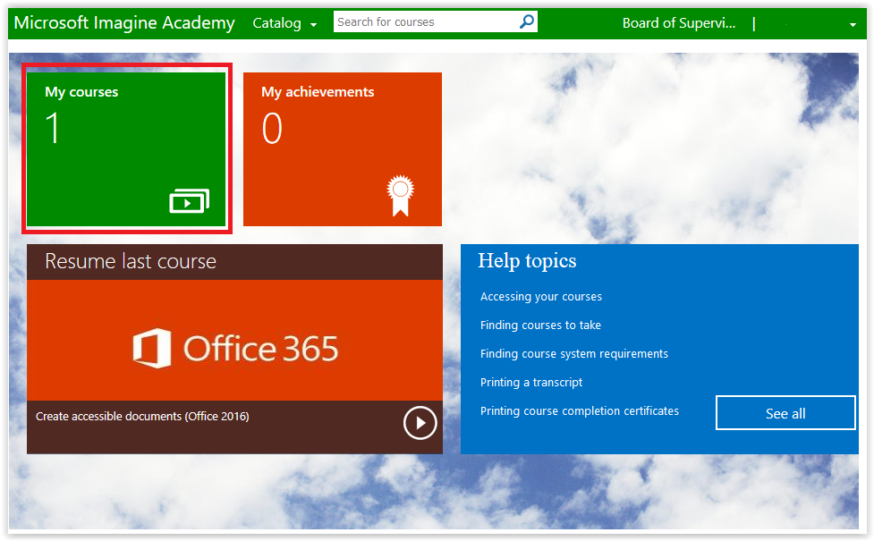 Course box on the home screen.