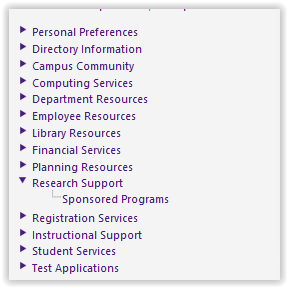 Sponsored Programs link in the side panel
