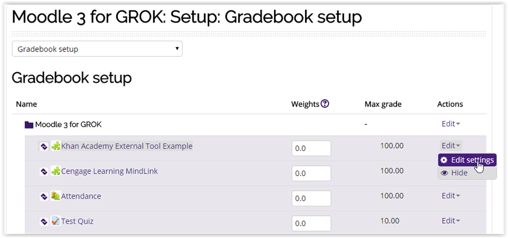 Edit Settings button on the Edit dropdown