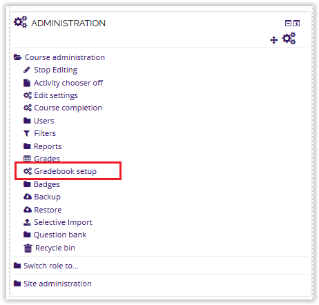 Gradebook Settings under the Administration Block
