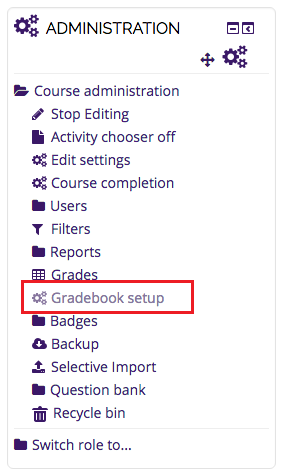 Gradebook Setup option on the adminsitration block