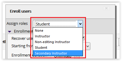Assign roles drop down menu