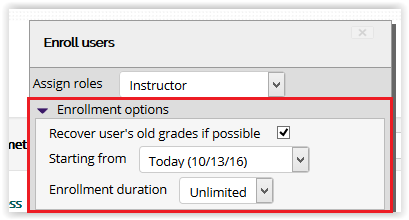 Enrollment options window