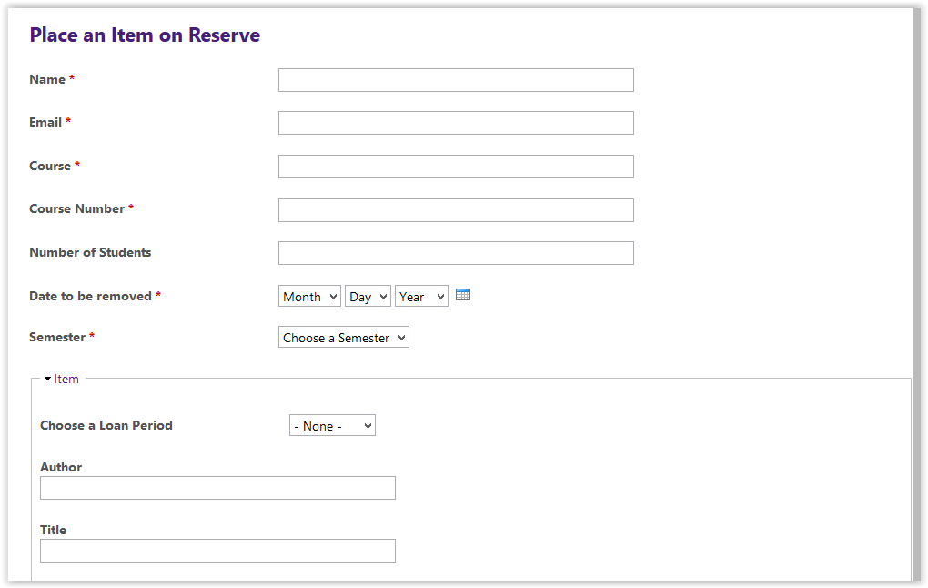 Put an Item on Reserve form