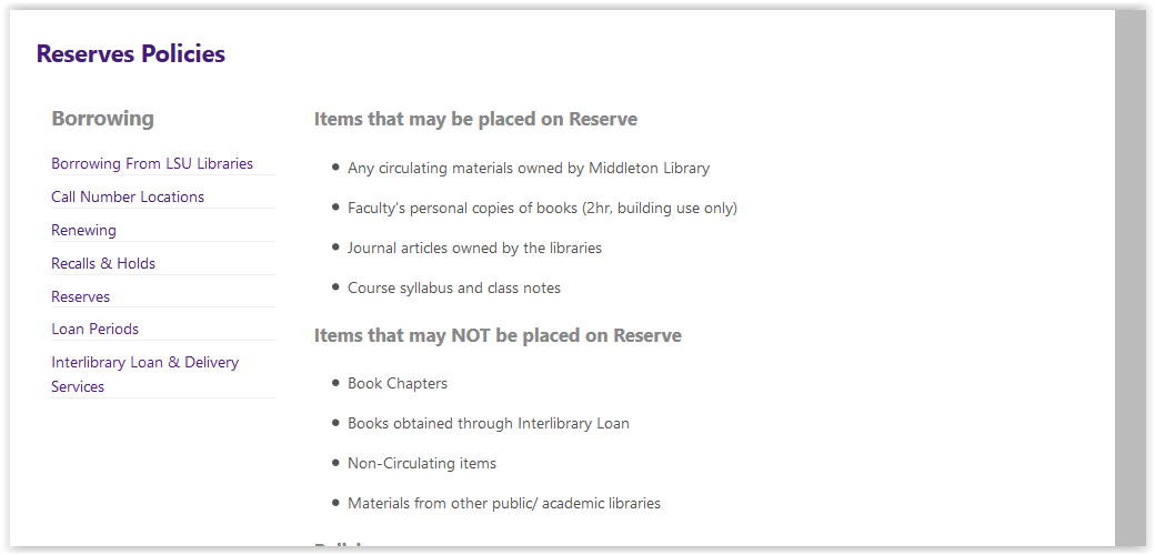 Reserve Policy window