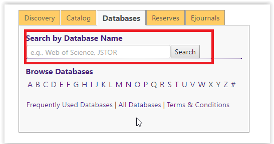 Search by Database Name search bar
