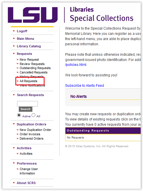 Requests/all requests option in Special collections