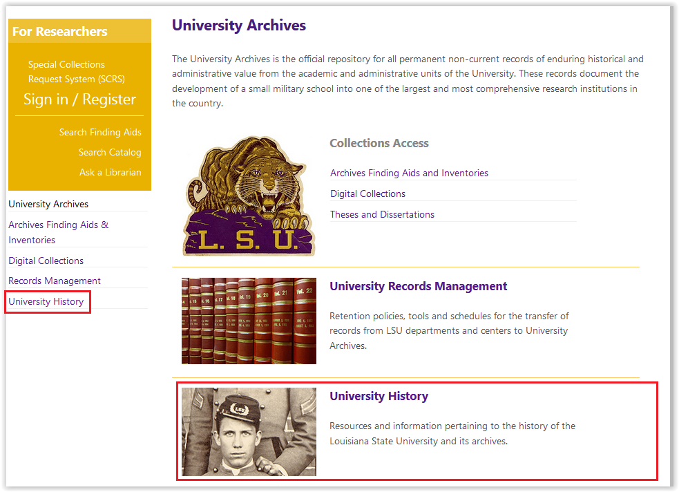 University History link