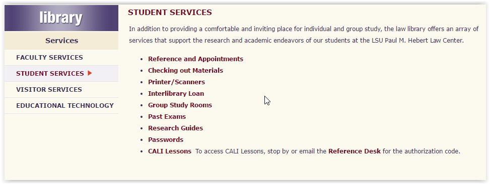 Sstudent services list in the middle of the screen.