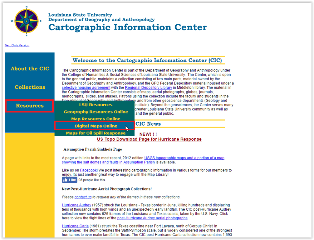 CIC page to Digital Maps Online
