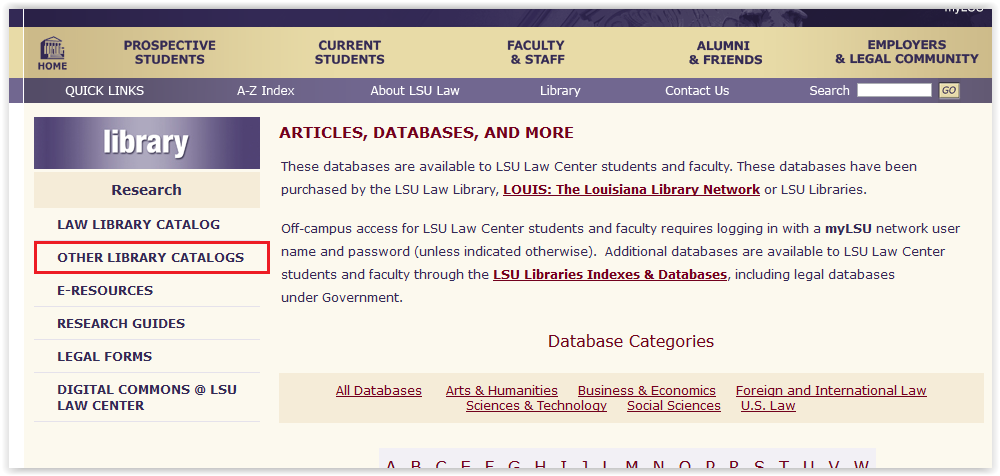 Other Library Catalogs option