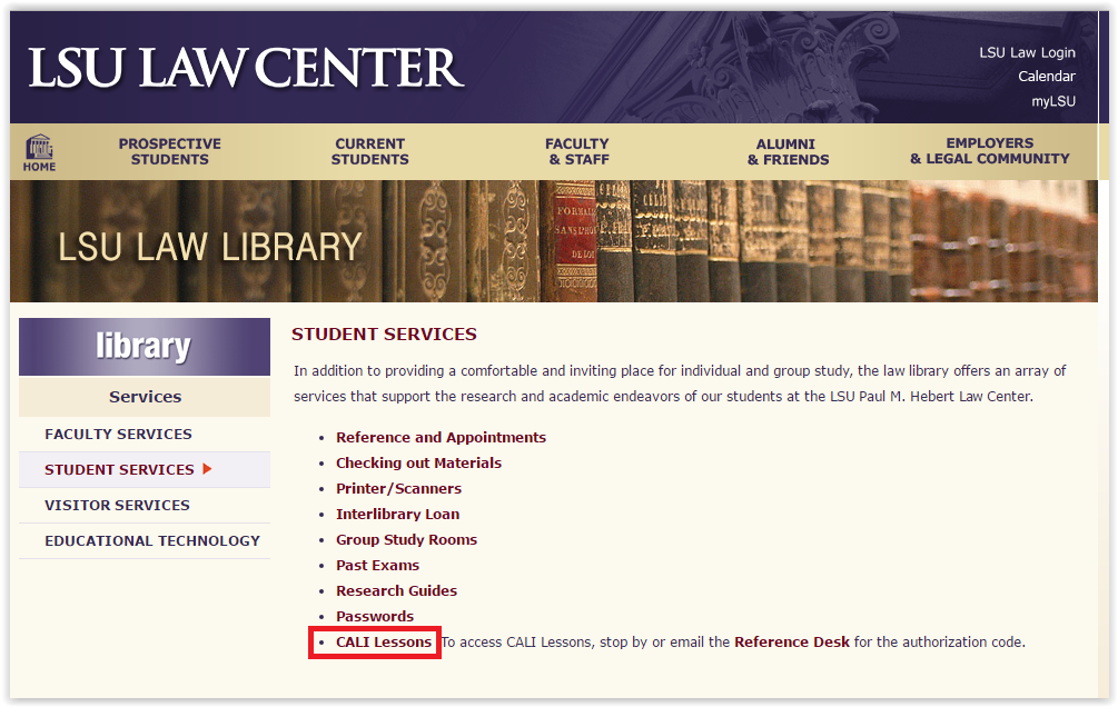 accessing the CALI lessons page