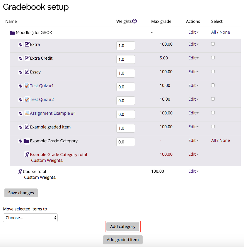 Gradebook Setup page