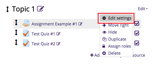 Edit Settings option