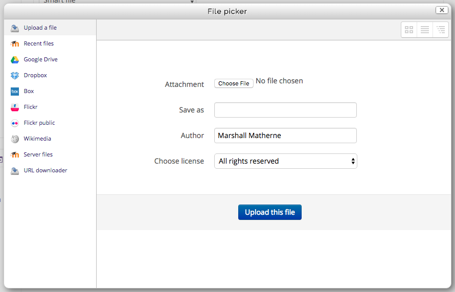 File Uploader page showing the choose file button at the top and the upload this file at the bottom