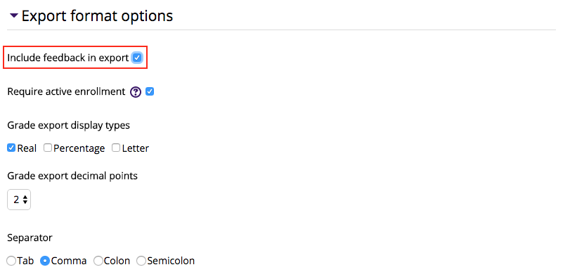 Export Format options