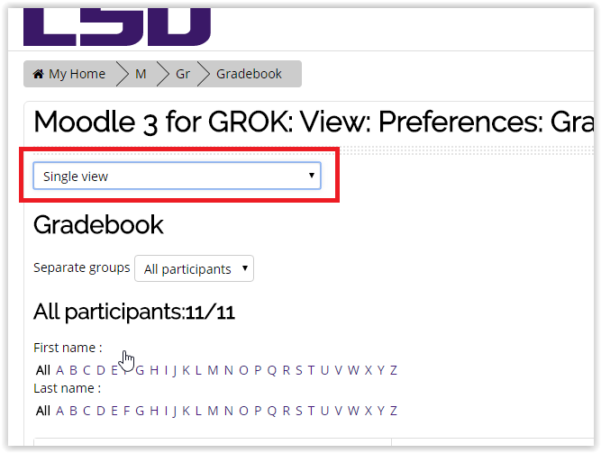 Single view option selected in the drop-down menu