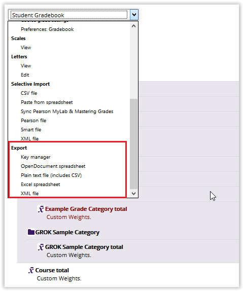 Export options
