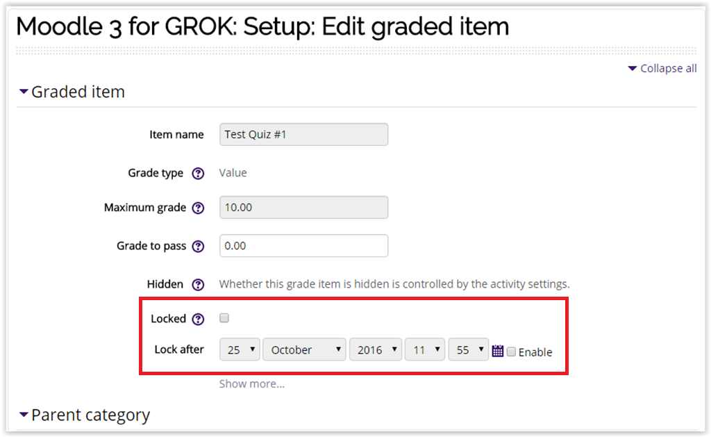 Locking the grade with date options