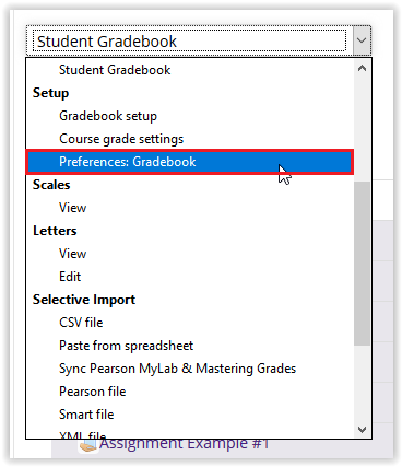 Student Gradebook dropdown menu and preferences