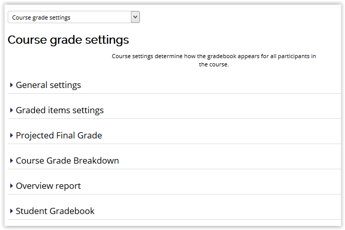 Course grade settings page