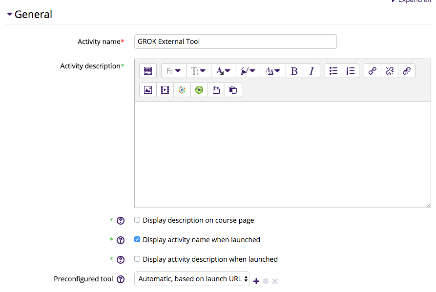 General settings window