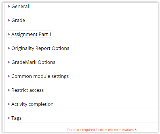 Turnitin Settings sections