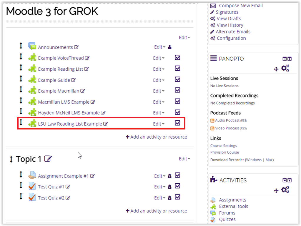LSU Law Reading List External Tool Example