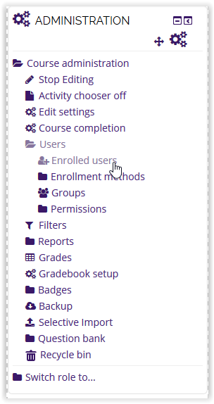 Users/enrolled users button in Moodle3