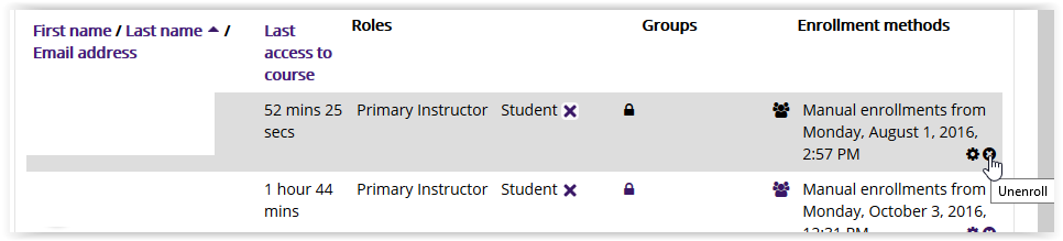 Unenroll button in Moodle3