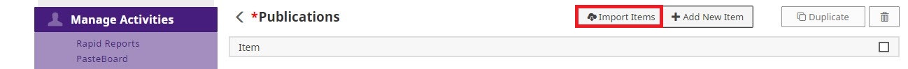 Import Items button